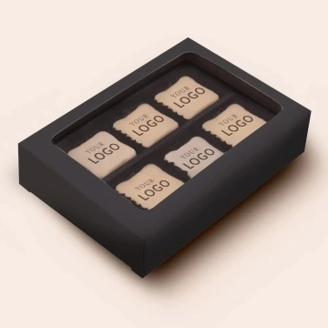 Cutie neagra cu 6 praline belgiene personalizate cu logo