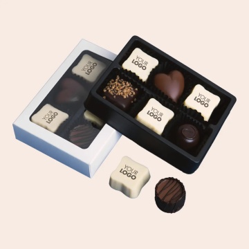 Cutie cu 3 praline belgiene personalizate cu logo si 3 praline standard