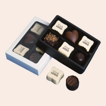 Cutie cu 3 praline belgiene personalizate cu logo si 3 praline standard