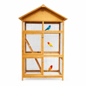 Voliera din lemn pentru papagali si pasari exotice BUNTZ, 108 x 57 x 164 cm, cu usi duble si tava detasabila