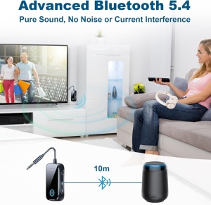 Audio adapter Bluetooth 6.0 Techstar T80 TX/RX 2in1, 3,5 mm-es csatlakozó, kettős csatlakozás, mikrofon, USB-C, TV/PC/Autó/Avionhoz - Img 3