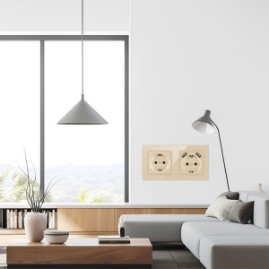 Priza dubla cu USB montata in living modern auriu