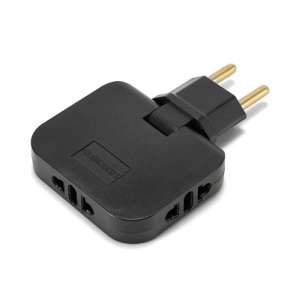 Háromdugós adapter Techstar® TS-A3 aljzathoz 180°-os forgatással, 250V, 10A, EU/US kompatibilis, fekete