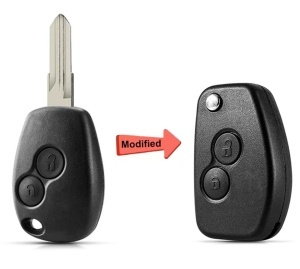 Techstar autókulcstartó, késes transzformátorokkal, 2 gombbal és VAC102 pengével, Dacia Logan, Renault Trafic utángyártott modellekkel kompatibilis