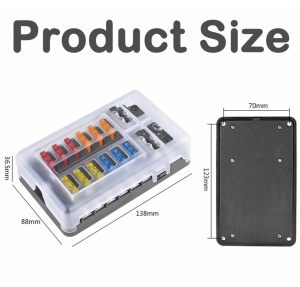 Techstar autós biztosítékdoboz, 12 áramkörös panel, 12–24V, max. 100A, LED hibajelzés, pozitív/negatív sín, 24 db 5A/10A/15A/20A biztosítékkal, átlátszó fedéllel, autóhoz, lakókocsihoz, hajóhoz és teherautóhoz - Img 6