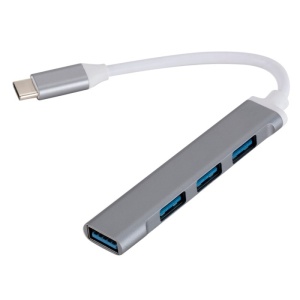 Hub USB Techstar argintiu cu patru porturi USB 3.0 si conector Type-C