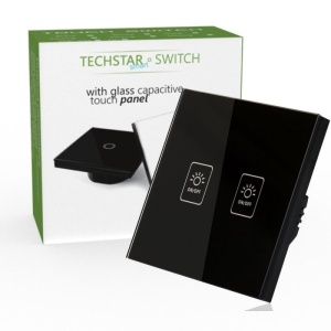 Techstar TG02 érintőkapcsoló, biztonsági üveg, modern kialakítás, LED-világítás, 2 fázisú, fekete