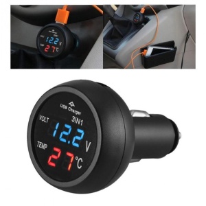 Dispozitiv încărcare auto Techstar - Cu măsurare tensiune și temperatură, port brichetă