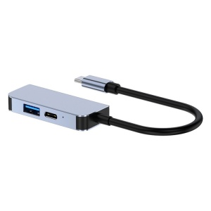 Vedere laterala adaptor multifunctional Techstar CYC3IN1 cu cablu USB-C