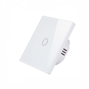 intrerupator touch alb cu un buton tactil pe sticla securizata