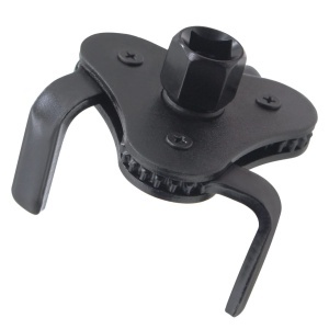 Univerzális olajszűrő kulcs, 3 karú, fekete, állítható 55–108 mm, kétirányú működés, kettős meghajtás 1/2" és 3/8", edzett acél - személygépkocsikhoz, terepjárókhoz, teherautókhoz, traktorokh