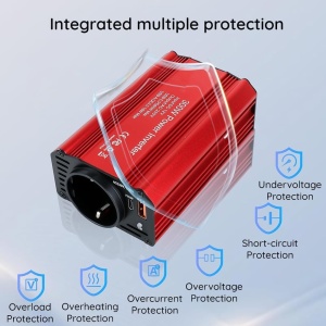 Scenă de utilizare în mașină – invertor 300W alimentând dispozitive