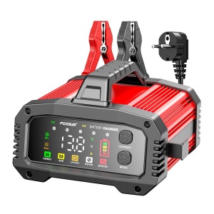 Foxsur® FPT-250 intelligens autós akkumulátortöltő egyenirányító, kompatibilis AGM, GEL, EFB, LifFePO4, 25A, 12V/24V autókhoz, motorkerékpárokhoz, teherautókhoz, csónakokhoz