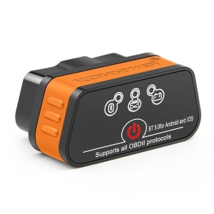 KONNWEI KW901 OBD2 autódiagnosztika, Bluetooth 5.0, BE-KI gomb, kompatibilis Android iOS, ELM 327 OBDII, Fekete/narancs