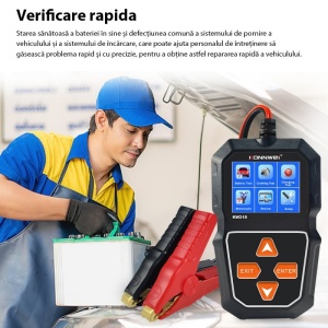 Tester baterie auto KONNWEI KW218 conectat la autoturism pentru masurare