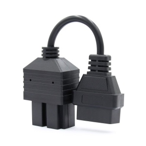 Adaptor KIA 20 pini rotund la OBD2 16 pini, mufe paralele, fundal alb