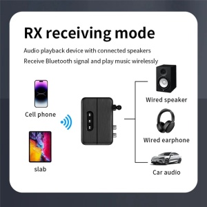Techstar® M60 Bluetooth 5.4 Audio Receiver RX adapter, NFC párosítás, AUX + RCA, USB lejátszás, Type-C, pendrive, integrált mikrofon, HiFi, 10m - Img 5