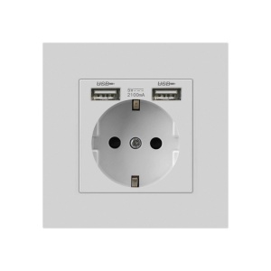 Techstar® PCU1 aljzat, egyszerű, 2 x USB, 2,1 A, fehér szín, polikarbonát, 16 A