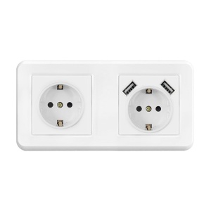 Techstar® PCU2 aljzat, dupla, 2 x USB, 2,1 A, fehér szín, polikarbonát, 16 A