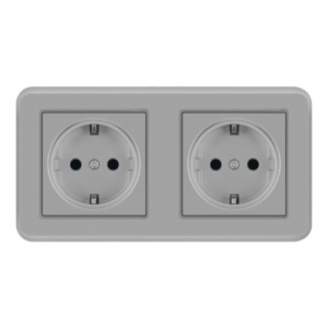 Techstar® TS-PC süllyesztett dupla fali aljzat, 110-250V, 16A, tűzálló, 80x151 mm, szürke