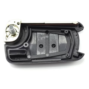 Carcasa cheie auto Techstar compatibila Opel Astra Corsa Vectra Meriva tip briceag 2 butoane lama pe stanga culoare neagra vedere interior cu arc si componente