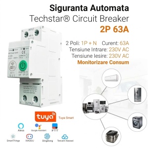 Techstar smart automatikus biztosíték, WiFi, Fogyasztás figyelés, Tuya/Smartlife, 2P Pole, 1P+N, Egyfázisú, 63A, Google Home és Alexa szolgáltatás kompatibilis - Img 6