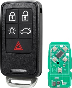 Teljesen programozható autókulcs 433MHz, Techstar, 5 gombbal és ID46 Chippel, Kompatibilis Volvo S60, V60, V70, XC60, XC70, S80, V40 modellekkel, FCCID: KR55WK49264, elektronikával és vágatla