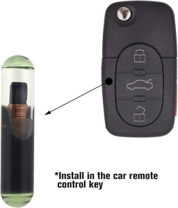 Cip transponder auto aftermarket blank ID48 CAN tip sticla A2 TP25 compatibil Audi criptat langa carcasa cheie auto
