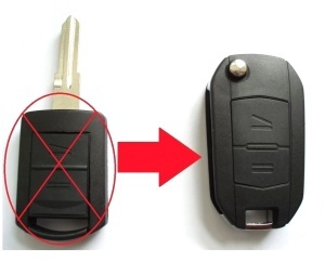 Carcasa cheie telecomanda 2 butoane flip HU46 compatibila Opel Corsa C Meriva A Tigra B Combo vedere cheie veche si noua