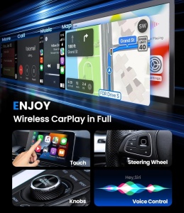 Apple CarPlay és Android Auto 2 az 1-ben vezeték nélküli adapter Techstar M17+, USB/USBC Plug & Play, Wi-Fi 5.8GHz + Bluetooth, Mini Compact, Auto Connect, LED üveggel - Img 2