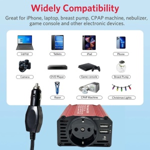 Invertor auto 300W compact – prezentare pe alb