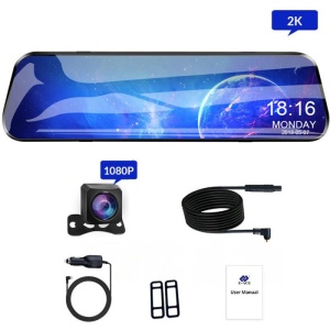 E-ACE A38 Visszapillantó tükörbe épített autós kamera, Dupla, 12", 2K, IPS, Érintőképernyő, 1440P, Éjjellátás, PIP