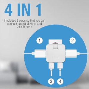 Adaptor electric 4 in 1 alb cu prize si USB