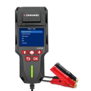 Cleme test baterie KW700 pe fundal alb langa dispozitivul principal