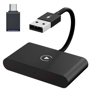 Techstar® CTHT-020-2 vezeték nélküli adapter Apple CarPlay és iPhone iOS 10+ rendszerhez, USB-C típusú hardverkulcs, WiFi 5G, Bluetooth, automatikus csatlakozás, fekete