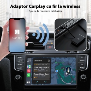 Ecran auto cu interfata Apple CarPlay conectat wireless