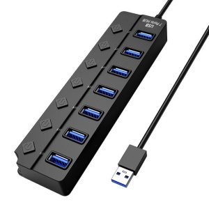 Techstar® HUBA2401 7 portos USB-elosztó, 7 x USB 2.0, LED-es tápellátás visszajelző, független kapcsoló, fekete
