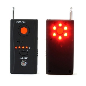 Detector aparate spionaj Techstar CC308 fata si spate, lumini rosii aprinse