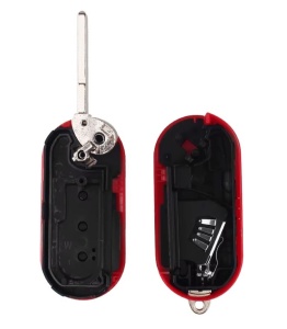 Carcasa cheie auto tip briceag Techstar pentru Fiat Citroen Peugeot 3 butoane compatibila modele 500 Panda Ducato vedere ansamblu cu lama si interior