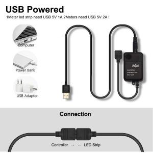 Techstar LED Szalag, Többszínű, USB, 5050 RGB, Rugalmasan díszített külső belső, 1M vízálló távirányítóval - Img 5