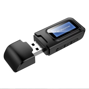 Techstar OT07 2 az 1-ben audió adó-vevő, Bluetooth 5.0, LCD kijelző, USB port, AUX 3.5 mm, kompatibilis TV-vel vagy házimozival, fekete