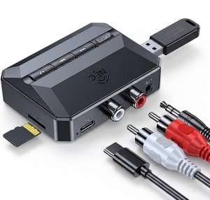 Techstar T59 Bluetooth 5.3 audio vevő NFC-vel, hands-free mikrofonnal, AUX 3.5 mm, RCA, USB, TF-kártya, Type-C 5V, autóhoz, hangszórókhoz és erősítőhöz - Img 2