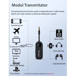 Pachet adaptor wireless 2 in 1 Techstar M28 negru cu Bluetooth 5.3