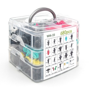 680 db-os Techstar® Repair Kit univerzális autókapcsok, műanyag, 23 méret 5 mm-től 100 mm-ig, ajtókhoz, sárvédőkhöz, lökhárítókhoz és pajzsokhoz, többszínű