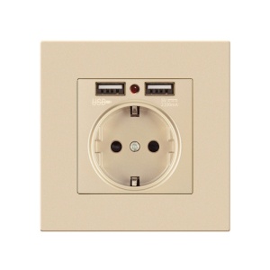 Fali aljzat 2 USB porttal Techstar® TS-PC, 110-250V, 16A, Tűzálló, 86x86mm, Arany