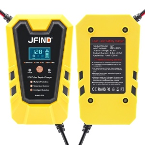 incarcator auto jfind 12v galben negru cu afisaj lcd si mod reparare