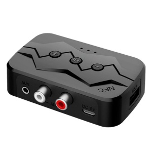 Techstar® M23 Bluetooth adapter, adó és vevő TV-hez/számítógéphez/otthoni hangrendszerhez, 3,5 mm-es csatlakozó, Micro SD, USB, AUX, NFC, RCA, fekete