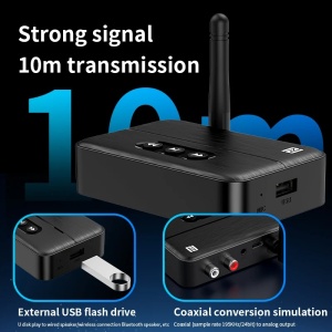 Techstar® M60 Bluetooth 5.4 Audio Receiver RX adapter, NFC párosítás, AUX + RCA, USB lejátszás, Type-C, pendrive, integrált mikrofon, HiFi, 10m - Img 9