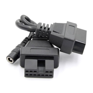 Adaptor Mitsubishi 12 pini la OBD2 16 pini, mufe negre, poză de aproape