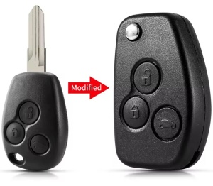 Techstar autókulcstartó, késes transzformátorokkal, 3 gombbal és VAC102 pengével, Dacia Logan, Renault Trafic utángyártott modellekkel kompatibilis